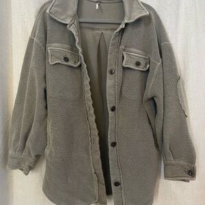 Free People Olive Utility Fleece Jacket
